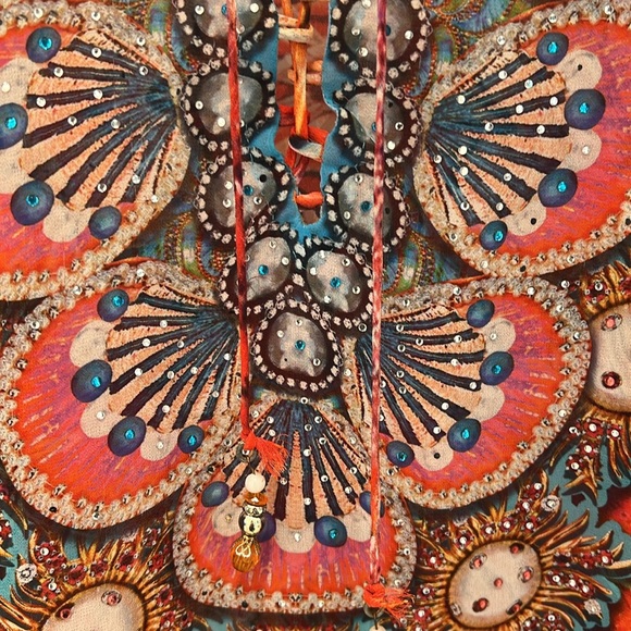 Sheer Swarovski crystal Bright Embroidered Tunic coverup Size large beach - Picture 2 of 4